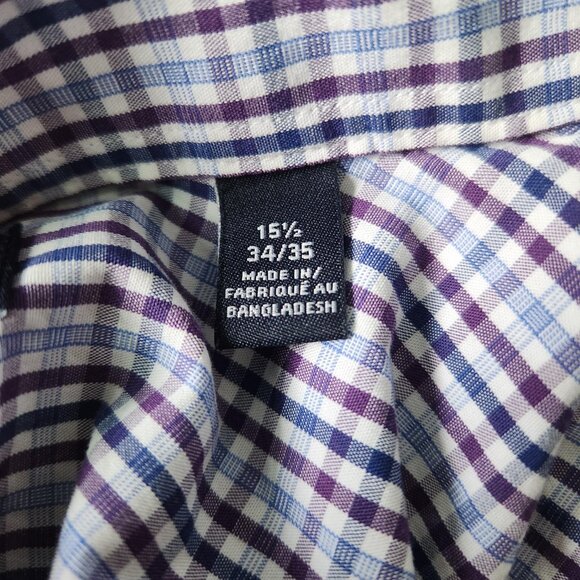 Tommy Hilfiger Mens Dress Shirt Slim Fit 15.5 34/35 Blue White Plaid 100% Cotton - Picture 6 of 7